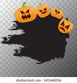 Halloween web black grunge Banner or poster with Halloween scary pumpkins isolated on transparent background . Funky kids Halloween banner with space for greeting text or sale