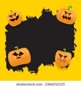 Halloween web black grunge Banner or poster with Halloween scary pumpkins isolated on orange background . Funky kids Halloween orange banner with space for greeting text or sale