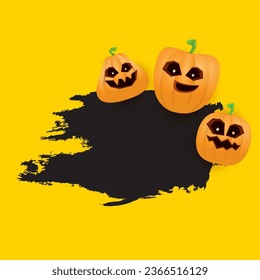 Halloween web black grunge Banner or poster with Halloween scary pumpkins isolated on orange background . Funky kids Halloween orange banner with space for greeting text or sale