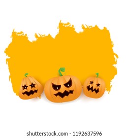 Halloween web grunge Banner or poster with Halloween scary pumpkins isolated on white background . Funky kids Halloween banner with space for greeting text or sale
