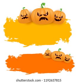 Halloween web grunge Banner or poster with Halloween scary pumpkins isolated on white background . Funky kids Halloween banner with space for greeting text or sale