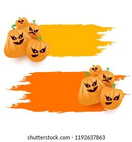 Halloween web grunge Banner or poster with Halloween scary pumpkins isolated on white background . Funky kids Halloween banner with space for greeting text or sale