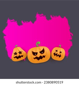 Halloween web grunge pink Banner or poster with Halloween scary pumpkins isolated on grey background . Funky kids Halloween banner with space for greeting text or sale