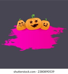 Halloween web grunge pink Banner or poster with Halloween scary pumpkins isolated on grey background . Funky kids Halloween banner with space for greeting text or sale