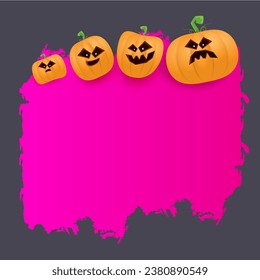 Halloween web grunge pink Banner or poster with Halloween scary pumpkins isolated on grey background . Funky kids Halloween banner with space for greeting text or sale
