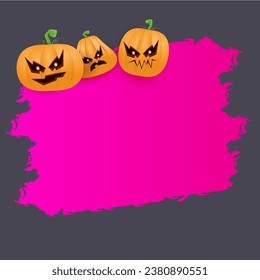 Halloween web grunge pink Banner or poster with Halloween scary pumpkins isolated on grey background . Funky kids Halloween banner with space for greeting text or sale