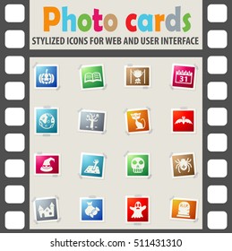 halloween web icons on color photo cards for user interface