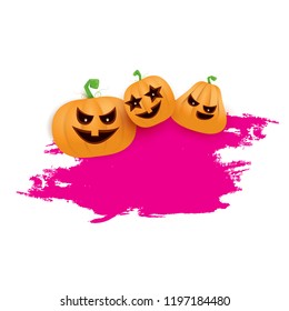 Halloween web pink grunge Banner or poster with Halloween scary pumpkins isolated on white background . Funky kids Halloween pink banner with space for greeting text or sale