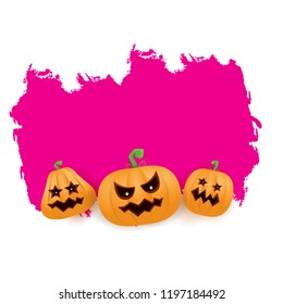 Halloween web pink grunge Banner or poster with Halloween scary pumpkins isolated on white background . Funky kids Halloween pink banner with space for greeting text or sale