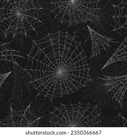Halloween web seamless pattern monochrome with webs created by spiders to create traps and capture prey vector illustration