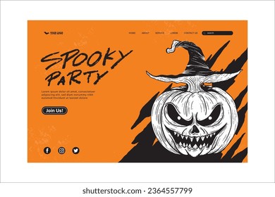 Halloween web template cover design with Jack o lantern pumpkin in orange color background, vector illustration 