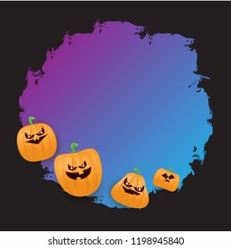 Halloween web violet grunge Banner or poster with Halloween scary pumpkins isolated on black background . Funky kids Halloween ultra violet banner with space for greeting text or sale