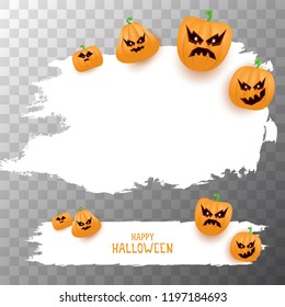 Halloween web white grunge Banner or poster with Halloween scary pumpkins isolated on transparent background . Funky kids Halloween banner with space for greeting text or sale