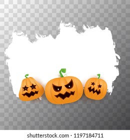 Halloween web white grunge Banner or poster with Halloween scary pumpkins isolated on transparent background . Funky kids Halloween banner with space for greeting text or sale