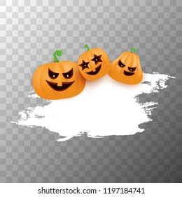 Halloween web white grunge Banner or poster with Halloween scary pumpkins isolated on transparent background . Funky kids Halloween banner with space for greeting text or sale