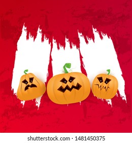 Halloween web white grunge Banner or poster with Halloween scary pumpkins isolated on red background . Funky kids Halloween banner with space for greeting text or sale