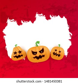 Halloween web white grunge Banner or poster with Halloween scary pumpkins isolated on red background . Funky kids Halloween banner with space for greeting text or sale