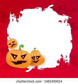 Halloween web white grunge Banner or poster with Halloween scary pumpkins isolated on red background . Funky kids Halloween banner with space for greeting text or sale