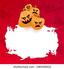 Halloween web white grunge Banner or poster with Halloween scary pumpkins isolated on red background . Funky kids Halloween banner with space for greeting text or sale