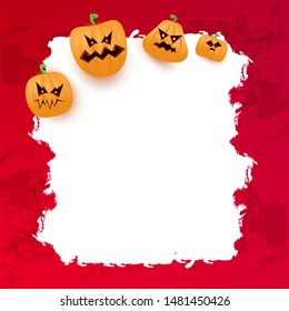 Halloween web white grunge Banner or poster with Halloween scary pumpkins isolated on red background . Funky kids Halloween banner with space for greeting text or sale