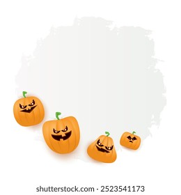 Anuncio o cartel blanco de la historieta del grunge del Web de Halloween con las calabazas aterradoras de Halloween aisladas en fondo transparente . Anuncio funky del png de Halloween de los niños con el espacio para el texto del saludo o la venta