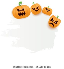 Halloween web white grunge cartoon Banner or poster with Halloween scary pumpkins isolated on transparent background . Funky kids Halloween png banner with space for greeting text or sale