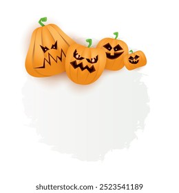 Halloween web white grunge cartoon Banner or poster with Halloween scary pumpkins isolated on transparent background . Funky kids Halloween png banner with space for greeting text or sale