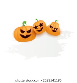 Halloween web white grunge cartoon Banner or poster with Halloween scary pumpkins isolated on transparent background . Funky kids Halloween png banner with space for greeting text or sale