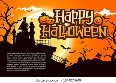 Halloween website banner background , card, poster, pumpkin lantern, yellow and orange and dark vector background