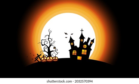 Halloween website banner background , card, poster, pumpkin lantern, yellow and orange and dark vector background, Halloween scare, Full moon