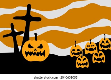 Halloween website banner background, card, poster, pumpkin lantern, yellow and orange, and dark vector background