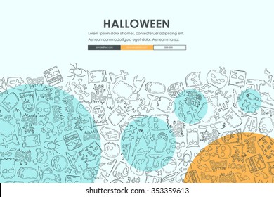 Halloween Website Template Design with Doodle Background