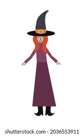 Halloween wector illustration. Witch standing cartoon illustration.