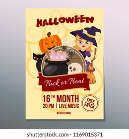 halloween week festival day poster with wizard cartoon