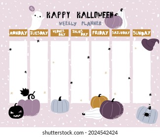 Halloween  weekly planner template. Vector hand drawn illustration.