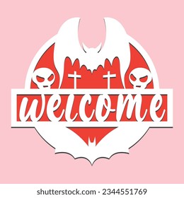 Halloween welcome Round sign Door Hanger laser cut