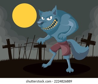 halloween werewolf in cemetery scene