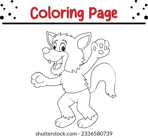 Halloween werewolf coloring page for children. Black and white vector illustration for coloring book