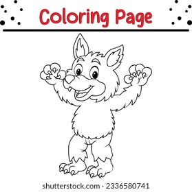 Halloween werewolf coloring page for children. Black and white vector illustration for coloring book