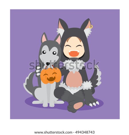Halloween Werewolf and Husky