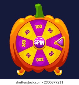 Halloween Wheel of Fortune, button rotation. 2D game asset. Halloween Bonus Popup