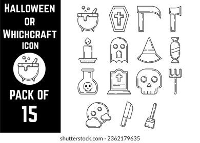 Halloween or Which craft icon pack bundle lineart vector template
