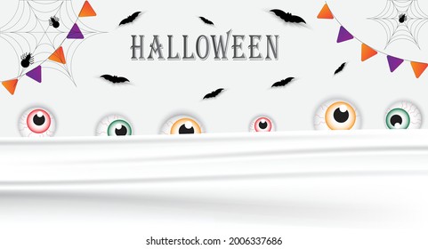 Halloween white background. Colorful of eye , spider and bats.