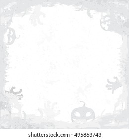 Halloween white background , zombie hand , pumpkins with copy-space and small gravel , illustration EPS10