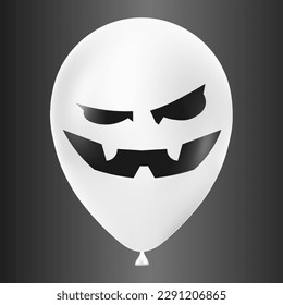 Halloween white balloon illustration with scary and funny face isolated on dark background