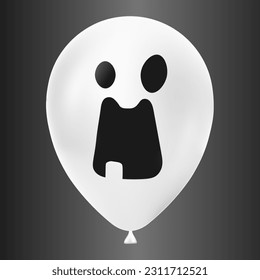 Halloween white balloon illustration with scary and funny face isolated on dark background