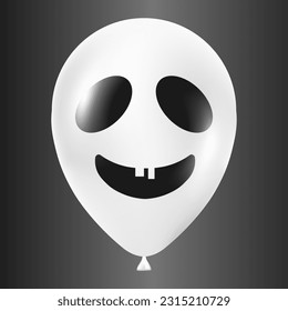 Halloween white balloon illustration with scary and funny face isolated on dark background