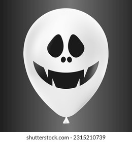 Halloween white balloon illustration with scary and funny face isolated on dark background
