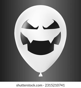 Halloween white balloon illustration with scary and funny face isolated on dark background