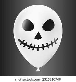 Halloween white balloon illustration with scary and funny face isolated on dark background